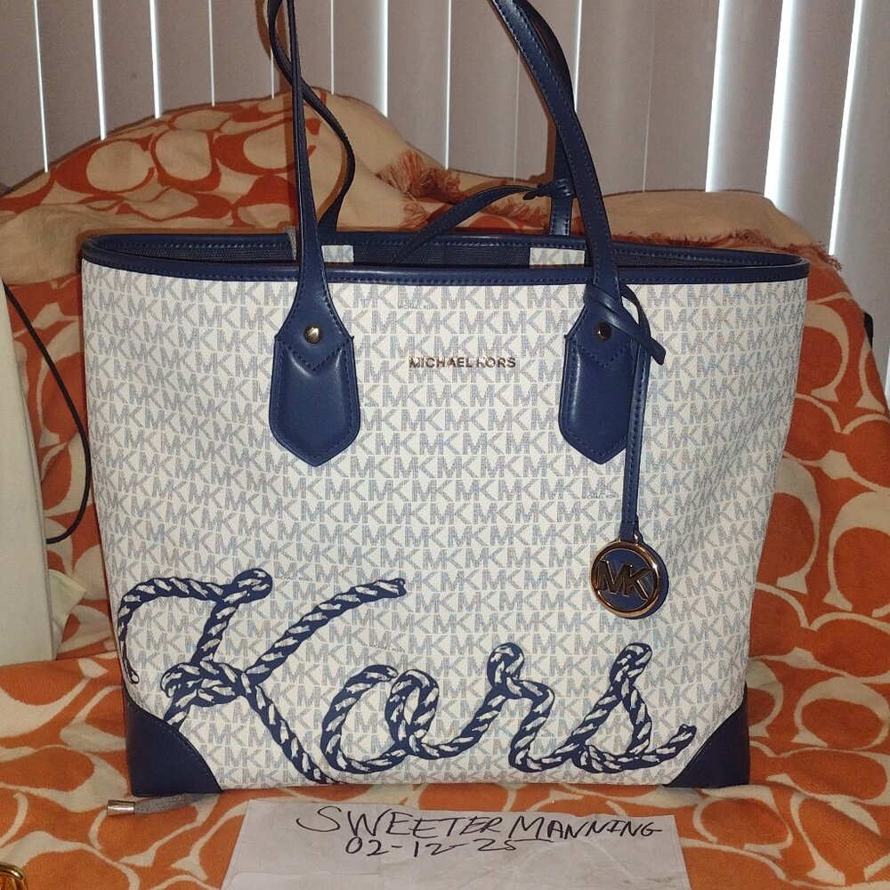 Michael Kors Blue and White Eva Tote